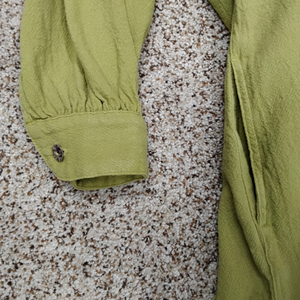 3908 Size Medium C. M. C. Women’s Olive Green Tunic Top with Black Graphic Hem - Picture 3 of 8